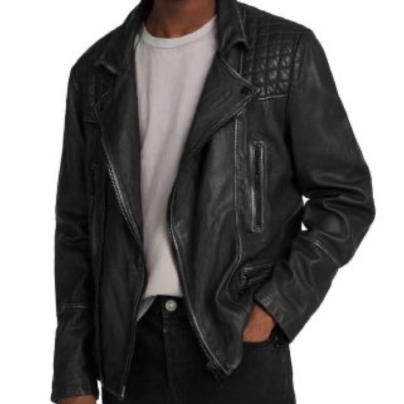 ALLSAINTS Mens Cargo Quilted Brown Leather Biker Jacket XS - Picture 12 of 15